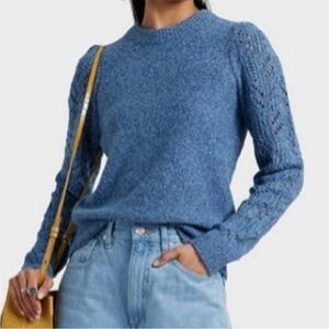 Veronica Beard Devi Blue Melange Pointelle Knit Sweater